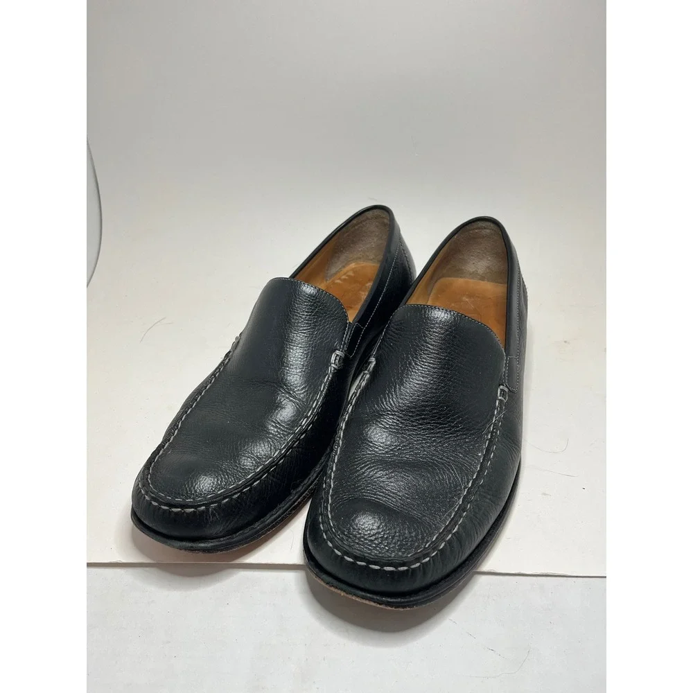 Johnston & Murphy Men Loafers 10.5M Black Pebbled Leather Moc Toe Slip On Preppy